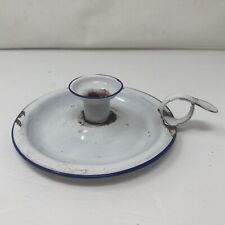Antique candle holder in white and blue enamelled metal picture