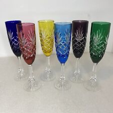 Set Of 6 Faberge Multi-Colored Cut Crystal  Champagne Glasses - Tatiana Faberge picture