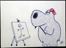 “Hippo Art” (John Hagerty) Colored Pencil Drawing, Postcard Collector’s Magazine picture
