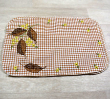 70s Checked Placemats Set of 4 Yellow Brown Floral Leaves VTG 1970s Boho picture