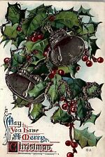 1916 MERRY CHRISTMAS GWYNEDD PA FLOWERS HOLLY POETIC EMBOSSED POSTCARD 20-110 picture