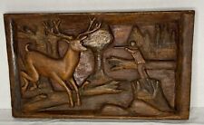 Vintage Hand Carved Wood Wall Art Deer Woods Hunter Signed Dated  picture