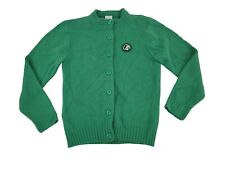 Vintage Girl Scouts Sweater Emerald Green 1960s Button Up Cardigan Sz Small 8/10 picture