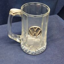 Vintage Collector's Volkswagen Clear Glass Mug With Pewter Logo & Handle Top EUC picture