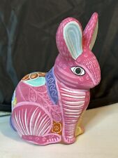 2 Hand Painted Pottery Folk Art Rabbit Bunny Figurine Sculptures picture