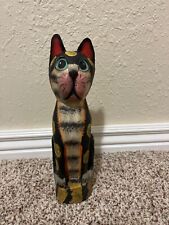 Wooden Carved/Painted Cat Figure Figurine Statue 10”  Tall picture