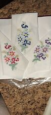 3 Beautiful Handcrafted Hankercheifs Embroidered In Beautiful Flowers picture