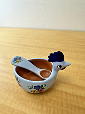 Oaxaca Ceramic Pottery Rooster Hen Bowl Set & Serving Spoon Vintage picture