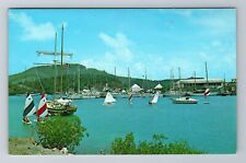 English Harbour-Antigua, Sailing Yachts, Antique Vintage Souvenir Postcard picture