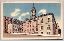 Portland Maine City Hall Government Building Streetview Linen Postcard picture