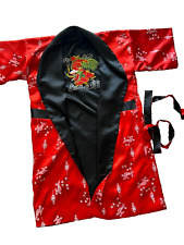 Vintage Japanese Kimono Robe Red & Black Embroidered Dragon Reversible Silk picture
