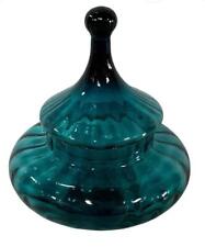 Vintage Mid-Century Empoli Teal Blue Glass Bowl w/ Lid picture