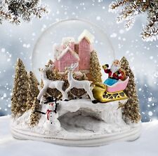 Santa w/ Reindeer Pink Cottage Snow Globe by The San Francisco Music Box Company picture