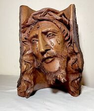 antique hand carved natural wood Folk Art religious Jesus Christ sculpture bust picture
