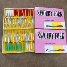 2x BOXES OF VINTAGE RETRO NEW OLD STOCK STAINLESS STEEL SAVOURY 'LITTLE FORKS' picture