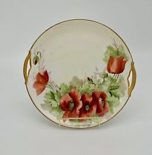 Beautiful Hand-Painted KPM Germany Cake Plate with Red Poppies Design 10.5