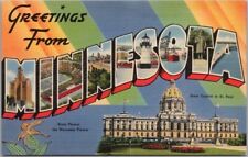 MINNESOTA Large Letter Postcard State Capitol & Flower / Tichnor Linen - UNUSED picture