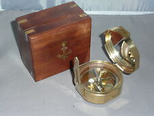 COMPASS with WOODEN BOX      Brass Compass   Nautical BRUNTON Style Compass picture