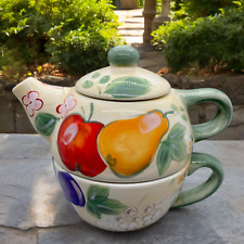3 Piece Stackable Lidded Teapot with Cup Fruit & Flowers by Home China Lovely picture
