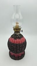 Beautiful Rose Satin Pink Case Glass Miniature Oil Lamp with Filigree, Chimney picture
