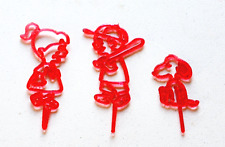 RARE Vtg-70s Red Plastic Set of 3 Peanuts (Charlie~Lucy~Snoopy) Cake Party Pick picture