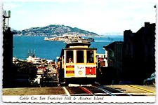Cable Car, San Francisco Hill, and Alcatraz Island California Vintage Postcard picture