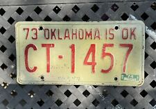 Good Solid VINTAGE 1973 Oklahoma License Plate See My Other Plates CT-1457 picture
