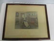 ANTIQUE DAVID DAVIDSON PURITAN THRIFT HAND TINTED PHOTOGRAPH LADY SPINNING WHEEL picture