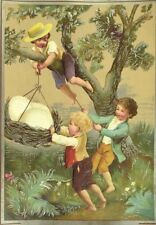 1880's-90's Embossed Easter Adorable Boys Tree Giant Bird's Nest 3 Giant Eggs &S picture