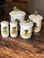 Vintage 1970s Sears NEIL The FROG 3 Piece Kitchen Canister Set & Salt Pepper picture