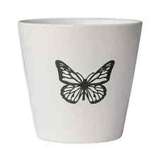 Round Ceramic White Butterfly Wings Outdoor Pot Drainage Hole Planter 5.9” Vase picture