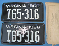 New Unused  Pair 1966 Virginia License Plates DMV clear for vintage registration picture