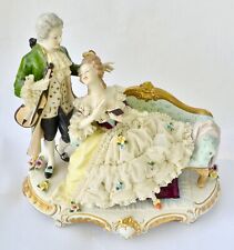 Large Unterweissbach Dresden Lace Couple Music Group Figurine Figure Violin Sofa picture