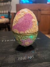 Godiva Easter Egg Beaded Sequin Trinket Box Floral with Bird picture