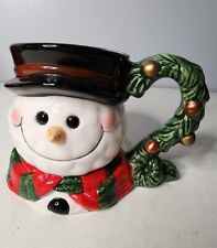 Ceramic hand painted large Christmas winter large mug snowman picture