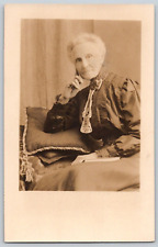 RPPC Portrait Postcard~ Elderly Old Lady In A Dress Thinking picture