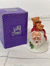 VINTAGE Porcelain Bell Christmas Santa Face w Teddy Bear CUTE Holiday in Box picture