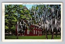Savannah GA-Georgia, Ebenezer Church, Spanish Moss, Vintage c1936 Postcard picture