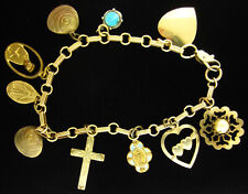 Vintage Catholic Gold Tone Bracelet with 10 Charms Attatched Religious Catholic picture