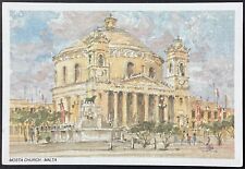 Mosta Church Malta Vintage Art Continental Postcard Unposted picture