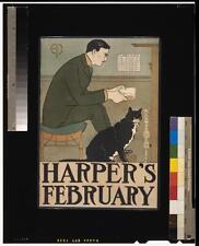 Harper's February,Man Reading,Cat,Fireplace,Reading,1898,Edward Penfield picture