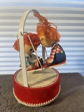 Raggedy Ann & Andy Swinging Music Box Sankyo Japan Plays “Love Story” 8” Tall picture