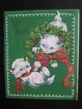 1950s VINTAGE greeting card DA Line CHRISTMAS Kittens w/ Wreath, glittered picture