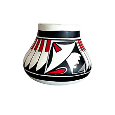 Vintage Southwestern Pueblo Pottery Hand Painted Vase Pot - Signed red black picture