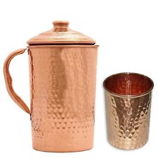 Handmade Copper Water Pitcher Jug Hammered Pot 1 Drinking Glass Health Benefits picture