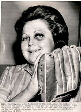 LG11 1965 Wire Photo HAZARD OF THE GAME WOMAN PITCHER HIT IN EYE @ BASEBALL GAME picture