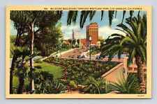 Los Angeles California Westlake Park Wilshire Boulevard Linen Postcard picture