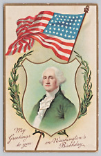 Postcard My Greetings to you on Washington's Birthday Flag Embossed picture