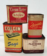 Spice Tins Set of 4 Vintage Cream Tarter, Sage, MSG, Flaxseed picture