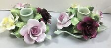 Vintage, Hall Brothers, Radnor  Flowered Bone China Candle Holders picture